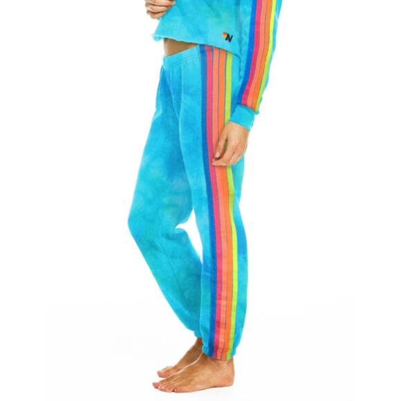 Aviator Nation Hand Dyed 5 Stripe Joggers Tie Dye Neon Blue Womens Size M - Picture 3 of 15